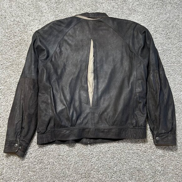 Remy Mens Black Leather Jacket Size 44 USA Made Zip Front Pockets & Elastic Wais - Picture 5 of 13